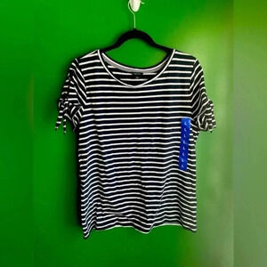Nautica Bow Sleeve NWT Tee Shirt Tshirt Navy White Stripe‎ Size Large
